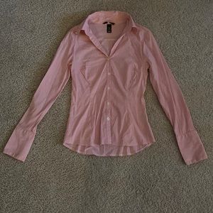 H&M Pink and White Pinstripe Button down collar top, size 4 (US)